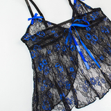 Conjunto Babydoll em Tule Transparente com Bordado Floral