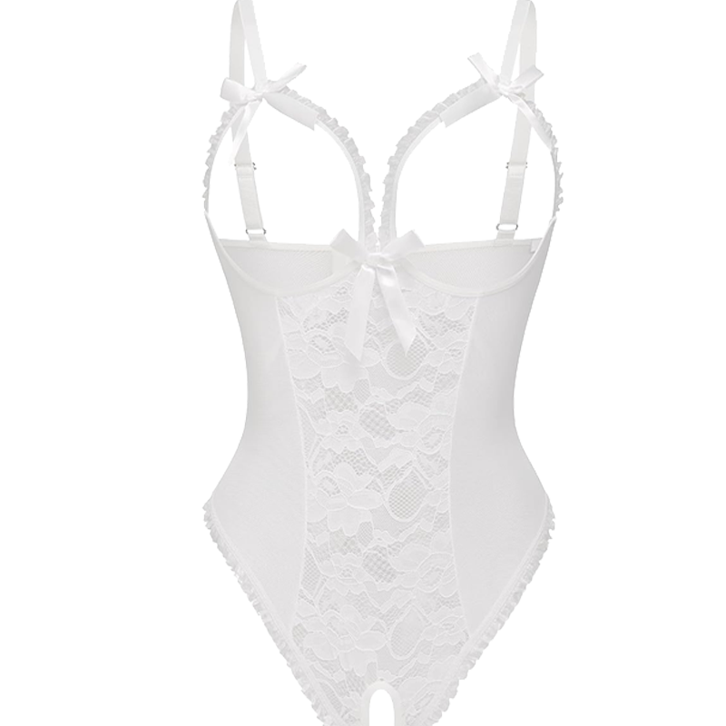 Sexy Flower Lace Mesh Stitching Chest Hollow Open Crotch One-Piece Pajamas