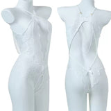 Sexy Lace Open Crotch Tights Pearl Backless Pajamas