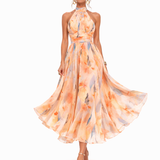 Aurora – Vestido com Decote Halter e Estampado em Aquarela