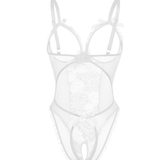Sexy Flower Lace Mesh Stitching Chest Hollow Open Crotch One-Piece Pajamas