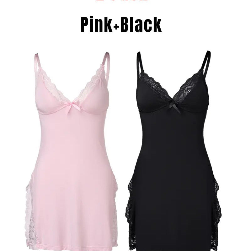 Camisa de Noite em Modal com Renda e Aberturas Laterais