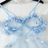 Sexy See-Through 3D Flower Lace Mesh Suspender Dress