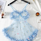 Sexy See-Through 3D Flower Lace Mesh Suspender Dress