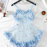 Sexy See-Through 3D Flower Lace Mesh Suspender Dress