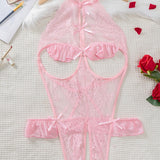 Body de Renda Floral com Costas Descobertas e Recortes