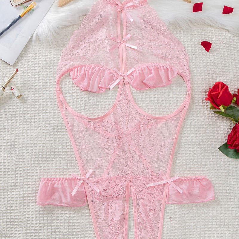 Body de Renda Floral com Costas Descobertas e Recortes