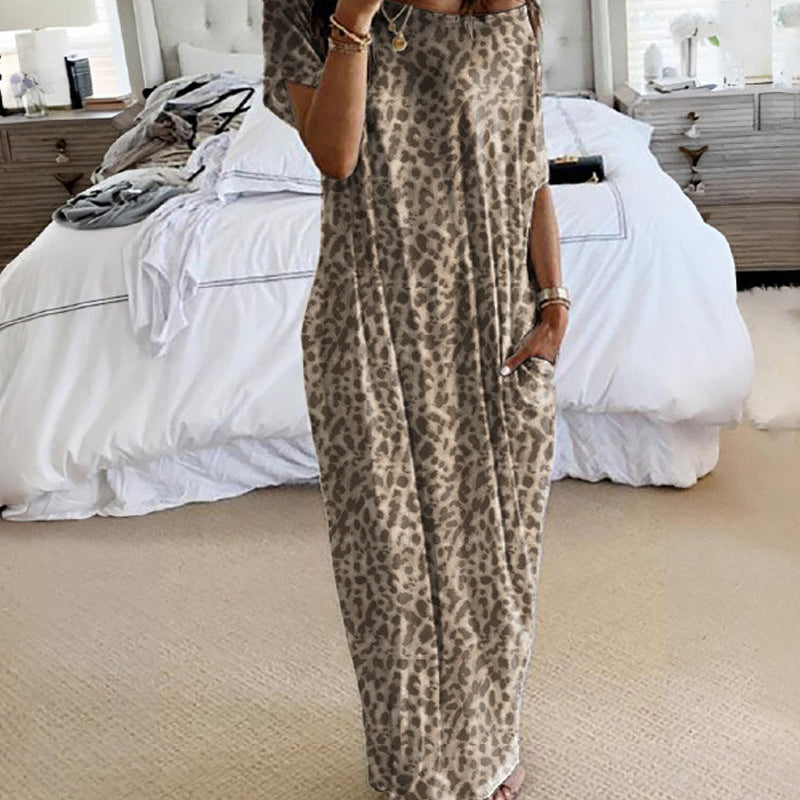 Women's Solid Color Bat Sleeve Casual Comfortable Short Sleeve Dress