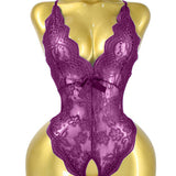 Body de Renda Floral Transparente com Decote em V e Costas Cruzadas