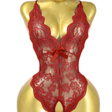 Body de Renda Floral Transparente com Decote em V e Costas Cruzadas