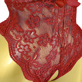 Body de Renda Floral Transparente com Decote em V e Costas Cruzadas