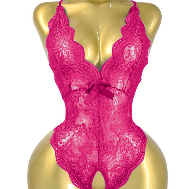 Body de Renda Floral Transparente com Decote em V e Costas Cruzadas