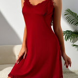 Sexy V-Back Butterfly Design High-Slit Lace Nightdress