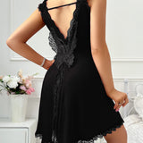 Sexy V-Back Butterfly Design High-Slit Lace Nightdress