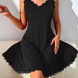 Sexy V-Back Butterfly Design High-Slit Lace Nightdress