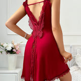 Sexy V-Back Butterfly Design High-Slit Lace Nightdress
