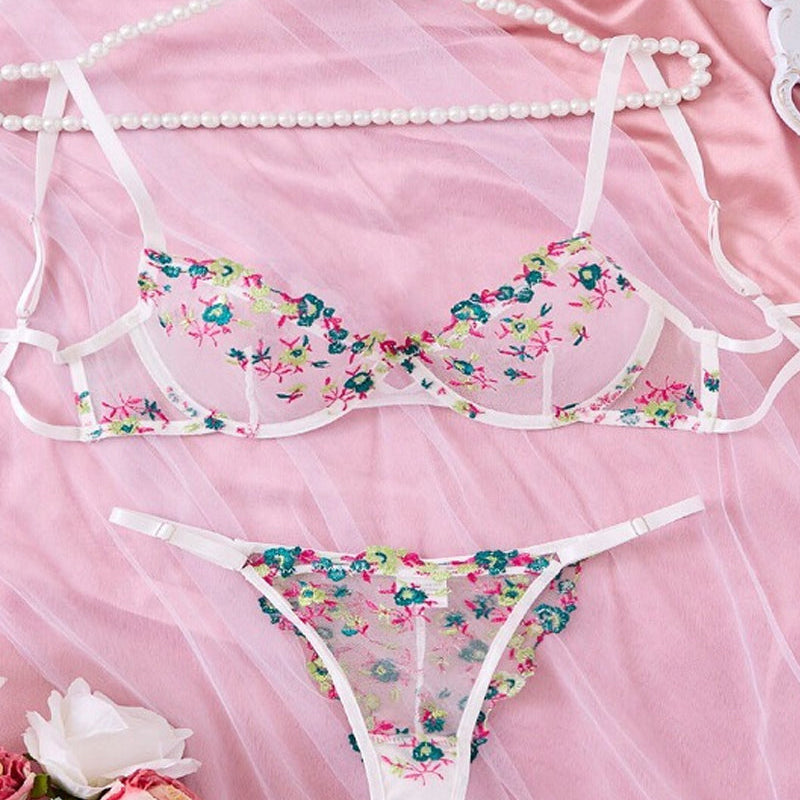 Lace Flower Embroidery Sexy Lingerie Set