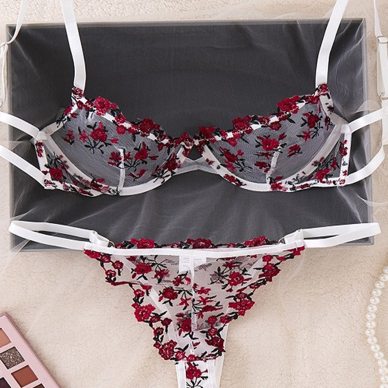 Lace Flower Embroidery Sexy Lingerie Set