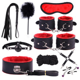 Conjunto de Bondage de 10 Peças em Pele Sintética Forrada