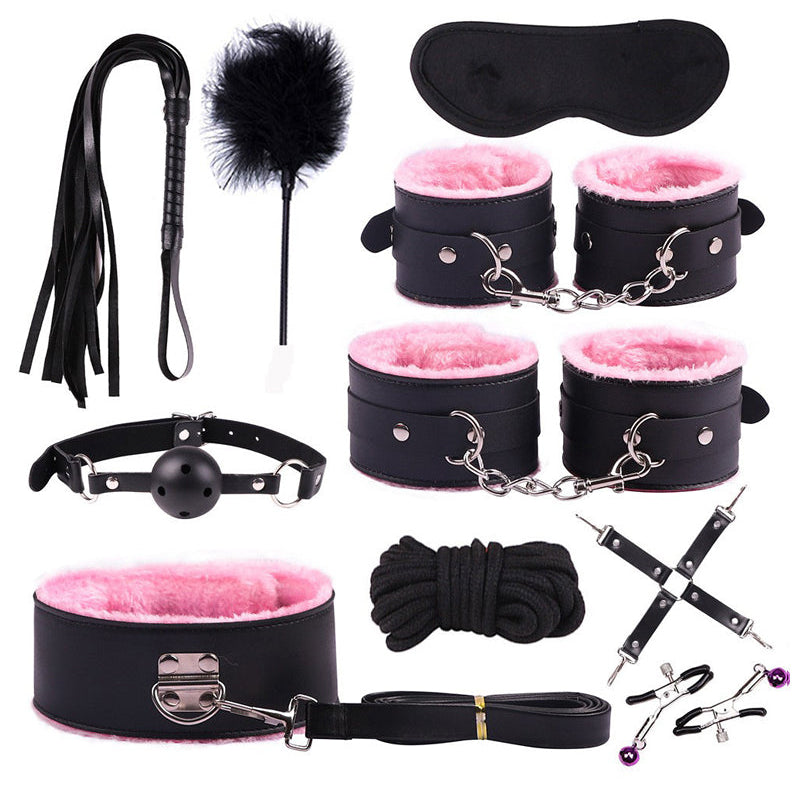 Conjunto de Bondage de 10 Peças em Pele Sintética Forrada