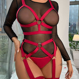 Sexy Bondage PU Strap SM Bra One-piece Suit