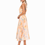 Aurora – Vestido com Decote Halter e Estampado em Aquarela