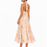 Aurora – Vestido com Decote Halter e Estampado em Aquarela