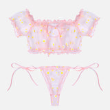 Floral Mesh Ruffle Lingerie Set