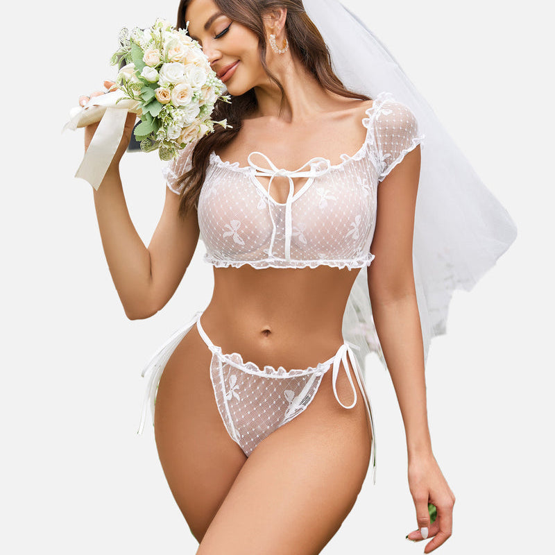 Floral Mesh Ruffle Lingerie Set