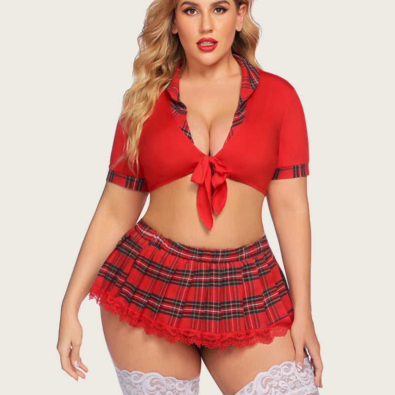 Plus Size Lingerie with Tie Top and Mini Skirt