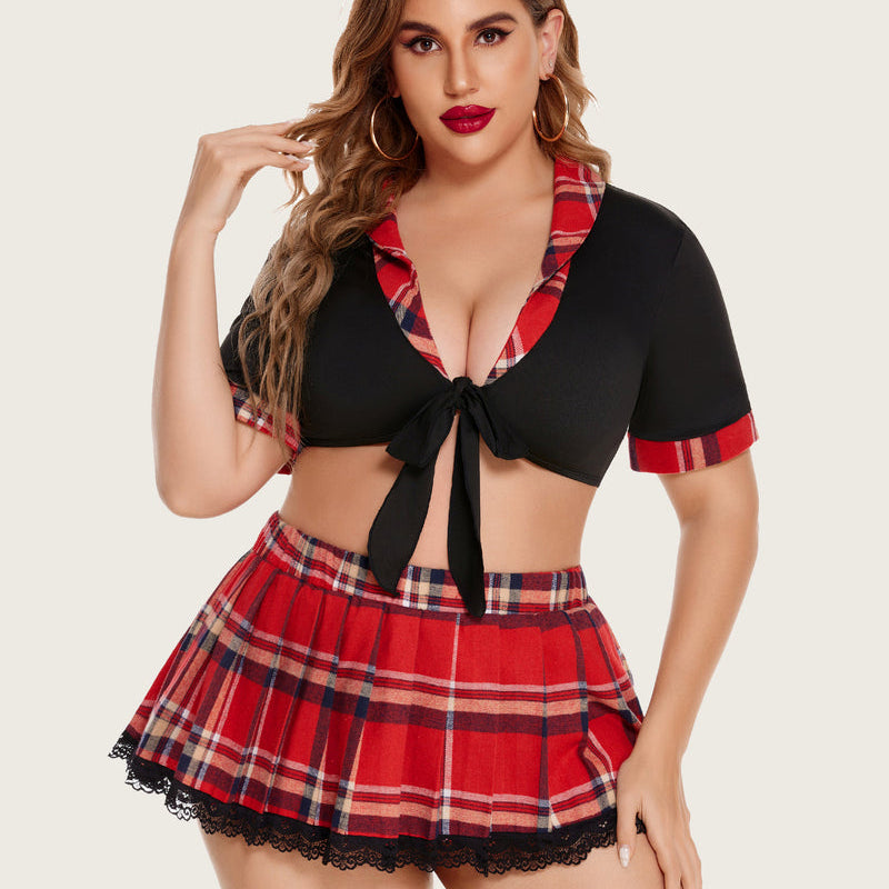 Plus Size Lingerie with Tie Top and Mini Skirt