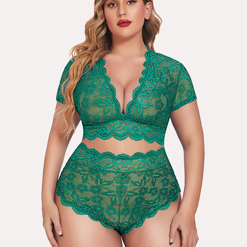 Plus Size Floral Lace Trim Set