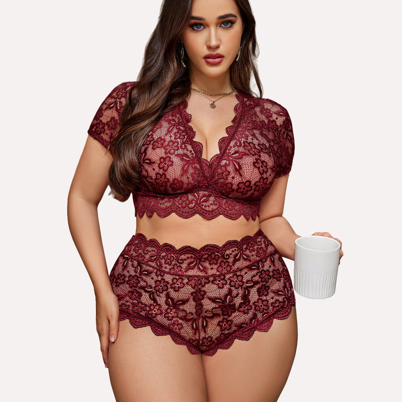 Plus Size Floral Lace Trim Set