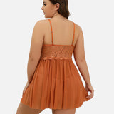 Plus Size V Neck Mesh Side Slit Babydolls