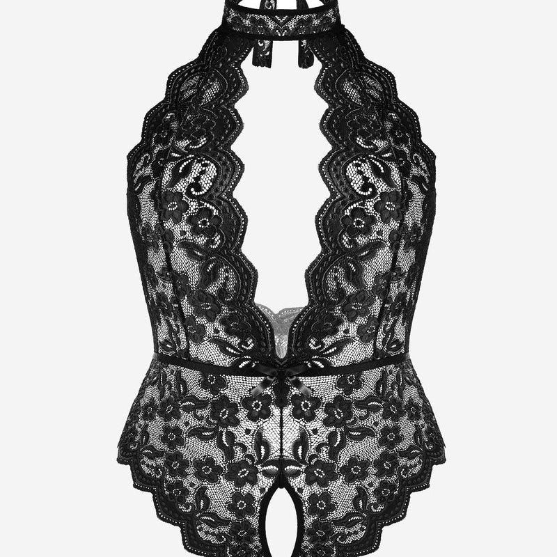Plus Size Lace Halter Teddy
