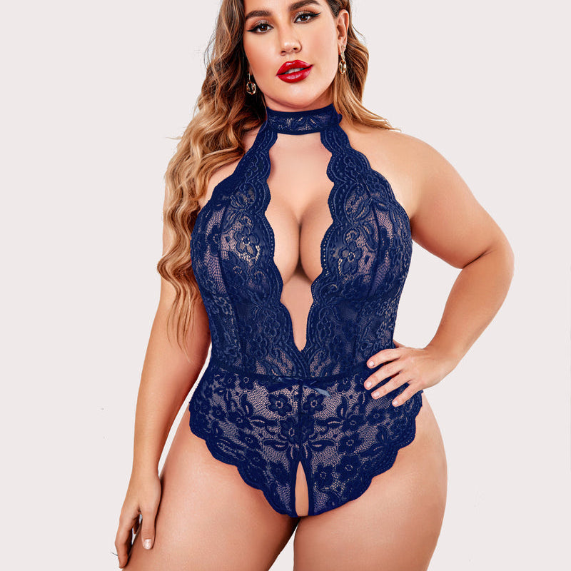 Plus Size Lace Halter Teddy