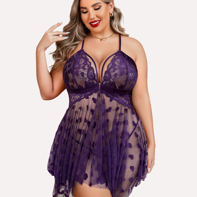 Plus Size Lace Front Slit Nightdress