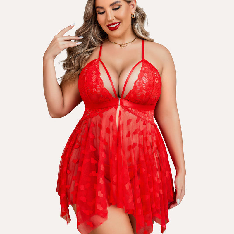 Plus Size Lace Front Slit Nightdress