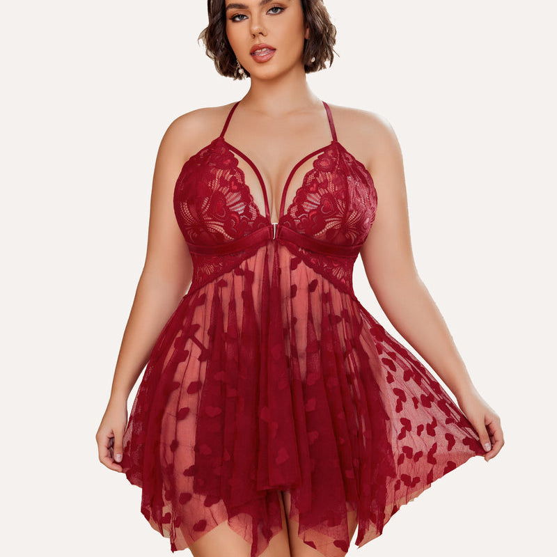Plus Size Lace Front Slit Nightdress