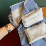 Calça de Ganga Feminina com Elastano Peluciada Forglows + Meia Térmica
