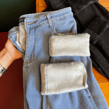 Calça de Ganga Feminina com Elastano Peluciada Forglows + Meia Térmica