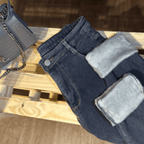 Calça de Ganga Feminina com Elastano Peluciada Forglows + Meia Térmica