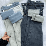 Calça de Ganga Feminina com Elastano Peluciada Forglows + Meia Térmica