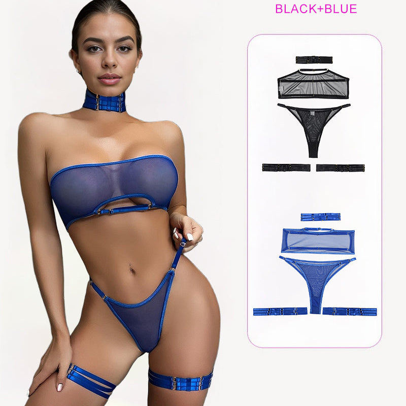 4 Piece Sheer Mesh Bra and Thong Set