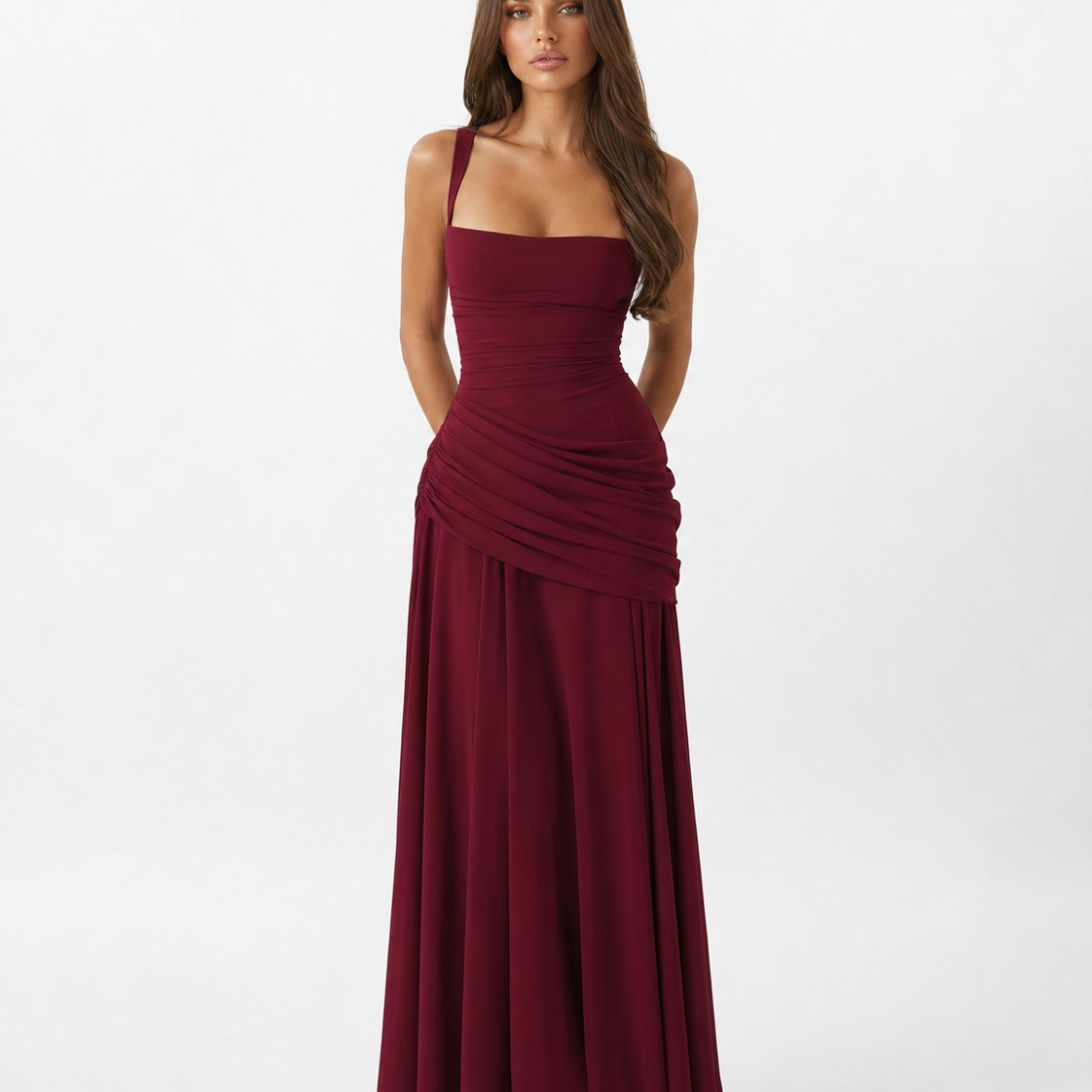 Estelle | Max vestido com decote quadrado franzido