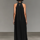 Vestido Maxi sem Mangas em Mistura de Linho com Detalhes de Folhos