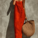 Vestido maxi de algodão com alças finas
