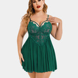 Plus Size V Neck Mesh Side Slit Babydolls
