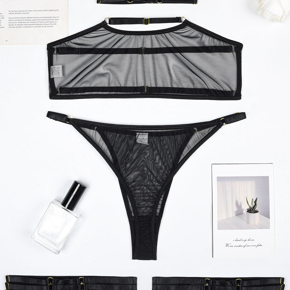 4 Piece Sheer Mesh Bra and Thong Set