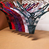 Rose Embroidery Thong Mesh Panties